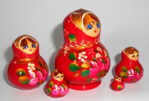MINI Olga in red dress TINY nesting Doll Babooshki s