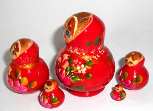 MINI Olga in red dress TINY nesting Doll Babooshki s