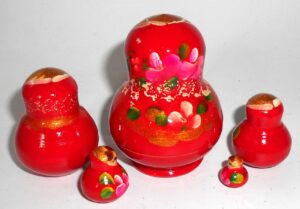 MINI Olga in red dress TINY nesting Doll Babooshki s