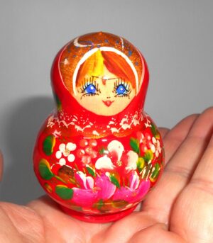 MINI Olga in red dress TINY nesting Doll Babooshki s