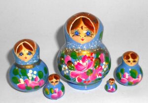 MINI Olga in blue dress TINY Babushka Matryoshka nesting Doll Babooshki Babushkas