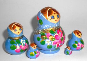 MINI Olga in blue dress TINY nesting Doll Babooshki s