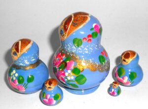 MINI Olga in blue dress TINY nesting Doll Babooshki s