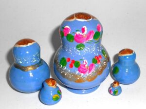 MINI Olga in blue dress TINY nesting Doll Babooshki s