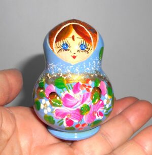 MINI Olga in blue dress TINY nesting Doll Babooshki s