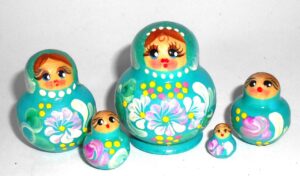 MINI Nastya in cyan dress TINY Babushka Matryoshka nesting Doll Babooshki Babushkas