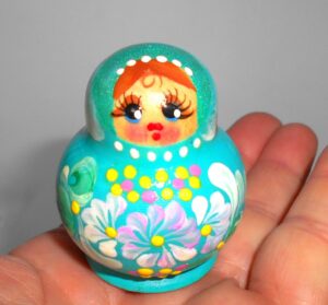 MINI Nastya in cyan dress TINY nesting Doll Babooshki s
