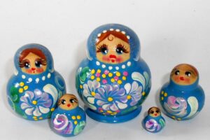MINI Nastya in blue dress TINY Babushka Matryoshka nesting Doll Babooshki Babushkas