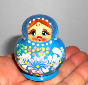 MINI Nastya in blue dress TINY nesting Doll Babooshki s