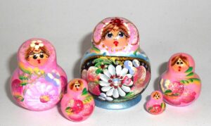 MINI Kira in pink & blue dress TINY Babushka Matryoshka nesting Doll Babooshki Babushkas