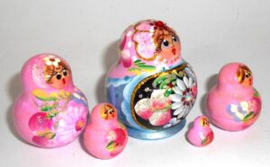 MINI Kira in pink & blue dress TINY nesting Doll Babooshki s