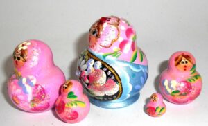 MINI Kira in pink & blue dress TINY nesting Doll Babooshki s