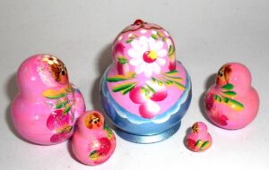 MINI Kira in pink & blue dress TINY nesting Doll Babooshki s