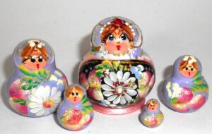 MINI Kira in purple & pink dress TINY Babushka Matryoshka nesting Doll Babooshki Babushkas