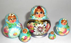 MINI Kira in cyan & purple dress TINY Babushka Matryoshka nesting Doll Babooshki Babushkas