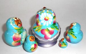 MINI Kira in cyan & purple dress TINY nesting Doll Babooshki s