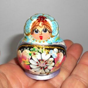 MINI Kira in cyan & purple dress TINY nesting Doll Babooshki s