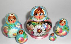MINI Kira in cyan & pink dress TINY Babushka Matryoshka nesting Doll Babooshki Babushkas