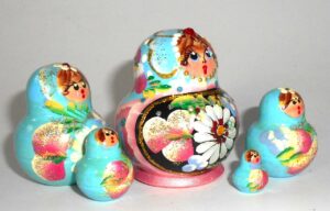 MINI Kira in cyan & pink dress TINY nesting Doll Babooshki s
