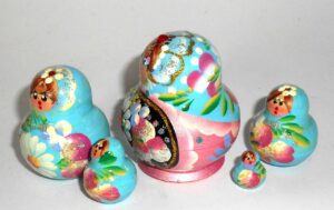 MINI Kira in cyan & pink dress TINY nesting Doll Babooshki s