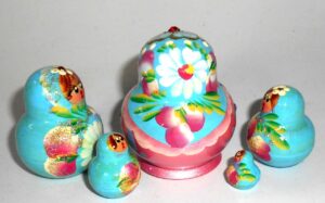 MINI Kira in cyan & pink dress TINY nesting Doll Babooshki s