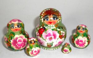MINI Masha in green dress TINY Babushka Matryoshka nesting Doll Babooshki Babushkas