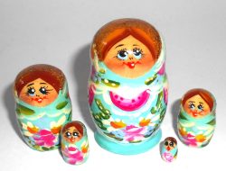 MINI Katya in cyan dress TINY Babushka Matryoshka nesting Doll Babooshki Babushkas