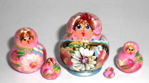 MINI Kira in pink & cyan dress TINY Babushka Matryoshka nesting Doll Babooshki Babushkas