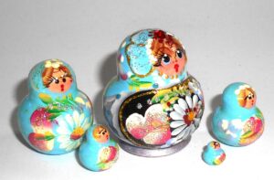 MINI Kira in cyan & purple dress TINY nesting Doll Babooshki s