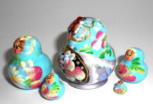 MINI Kira in cyan & purple dress TINY nesting Doll Babooshki s