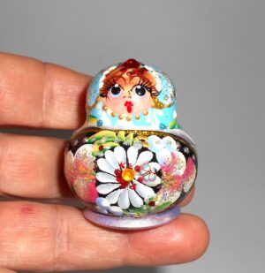 MINI Kira in cyan & purple dress TINY nesting Doll Babooshki s