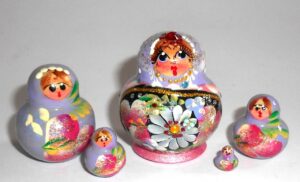 MINI Kira in purple & pink dress TINY Babushka Matryoshka nesting Doll Babooshki Babushkas
