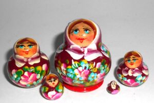 MINI Klara in dark red dress TINY Babushka Matryoshka nesting Doll Babooshki Babushkas