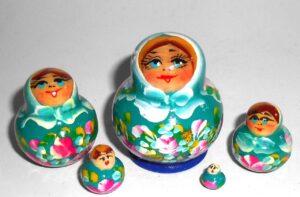 MINI Klara in cyan dress TINY Babushka Matryoshka nesting Doll Babooshki Babushkas