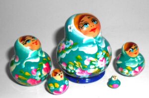 MINI Klara in cyan dress TINY nesting Doll Babooshki s