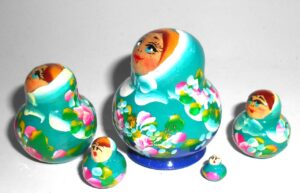 MINI Klara in cyan dress TINY nesting Doll Babooshki s