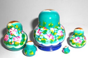 MINI Klara in cyan dress TINY nesting Doll Babooshki s