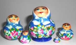 MINI Klara in blue dress TINY nesting Doll Babooshki s