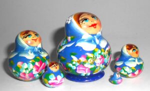 MINI Klara in blue dress TINY nesting Doll Babooshki s