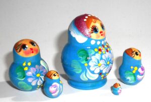 MINI Tina in blue dress TINY nesting Doll Babooshki s