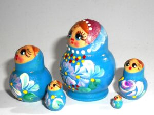 MINI Tina in blue dress TINY nesting Doll Babooshki s