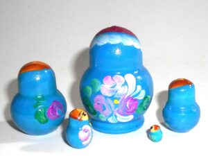 MINI Tina in blue dress TINY nesting Doll Babooshki s