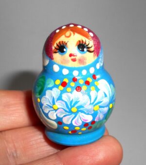 MINI Tina in blue dress TINY nesting Doll Babooshki s