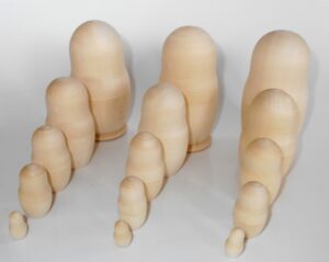 DIY set x 3 babushkas 15 cm high 5-set raw plain unpainted Unfinished Montessori blank