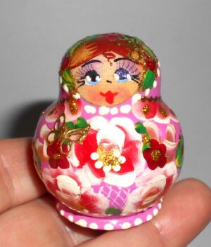 MINI Vera in pink dress TINY nesting Doll Babooshki s