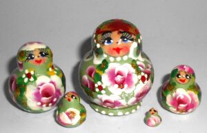 MINI Vera in green dress TINY Babushka Matryoshka nesting Doll Babooshki Babushkas