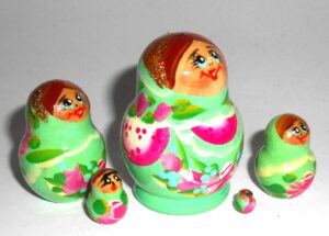 MINI Olga in light green dress TINY nesting Doll Babooshki s