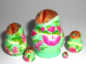 MINI Olga in light green dress TINY nesting Doll Babooshki s