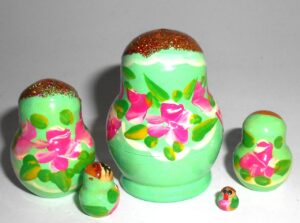 MINI Olga in light green dress TINY nesting Doll Babooshki s