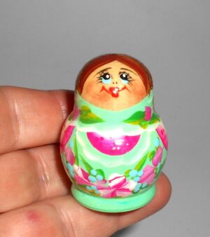 MINI Olga in light green dress TINY nesting Doll Babooshki s